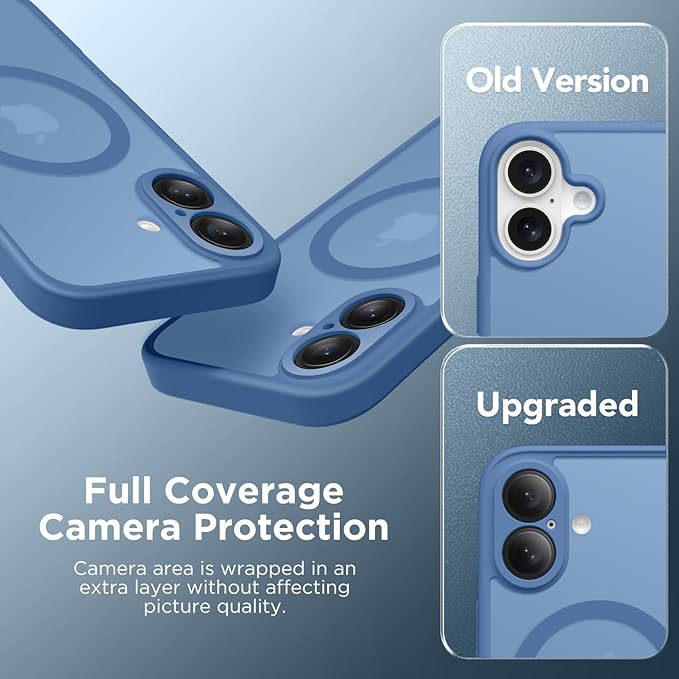 CAPRARO Magnetic Compatible with iPhone 16 Case, Upgraded [Full Camera Protection] [Compatible with MagSafe] Protective Translucent Matte Women Girl Phone Case Cover, Lake Blue
