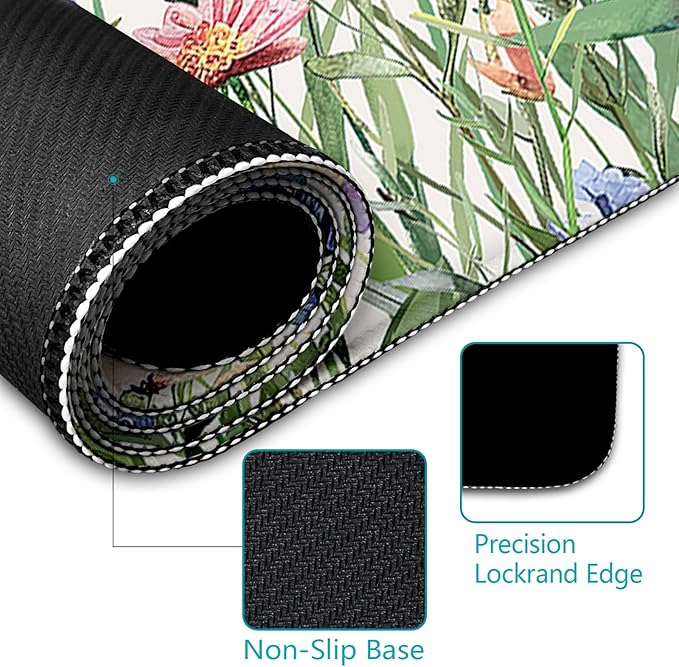LIMKRIAN Flower Mouse Pad Large Desk Mat Pad, XL Computer Mousepad with Stitched Edges Non-Slip, Keyboard Mouse Pad for Desktop Laptop Work Home Cute Office Supplies Desk Accessories 31.5x11.8 in