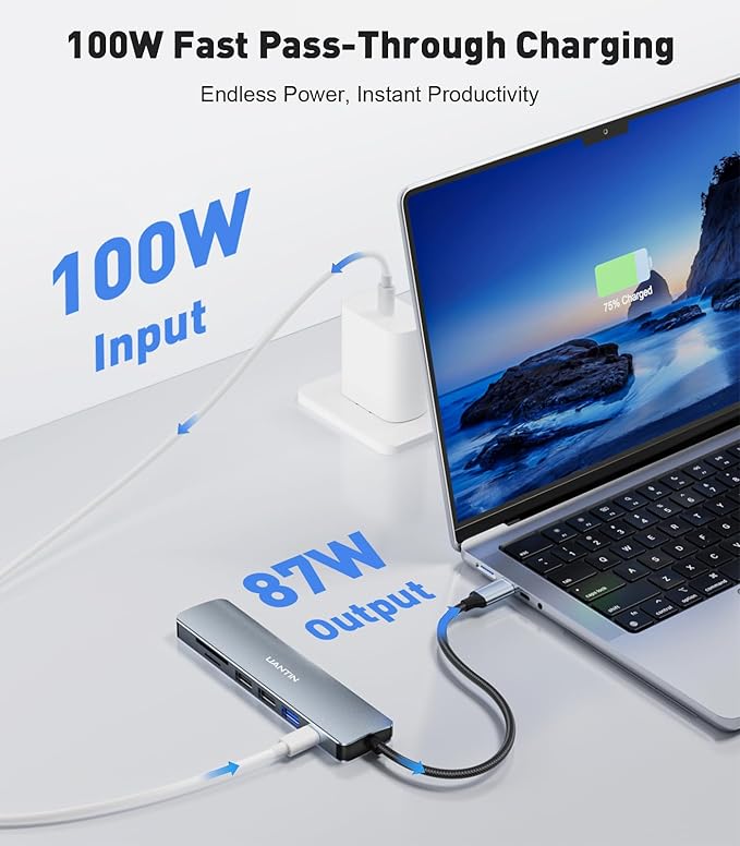 UANTIN USB C Hub 7 in 1 Multiport Adapter with 4K HDMI Dongle, 100W PD, SD/TF Card Reader, 3 USB-A, USBC Docking Station for MacBook Mac Pro/Air, Dell, HP, ASUS, Acer and Other Type C Laptops