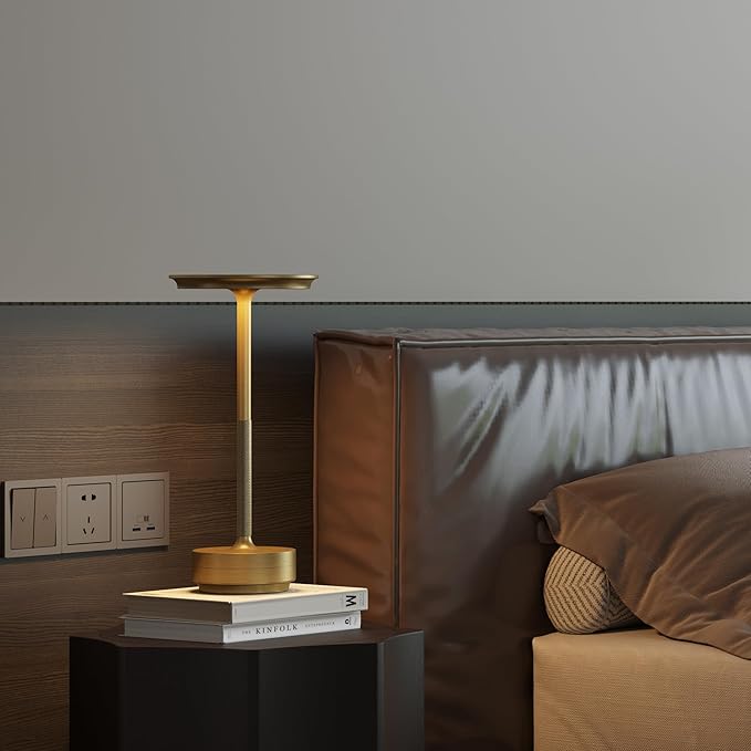 Cordless LED Table Lamp,Portable Rechargeable USB-C Battery Operated Table Lights IP54 Waterproof 3 Levels Brightness Light with Memory Function,for Terrace, Western Restaurant, Cafe(Gold)
