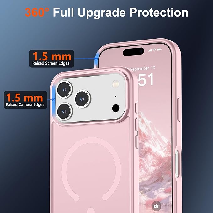 SUPFINE Magnetic for iPhone 17 Pro Max Case (Compatible with MagSafe)(Military Grade Drop Protection) Translucent Matte Shockproof with Anti-Fingerprint Phone Cover,Light Pink