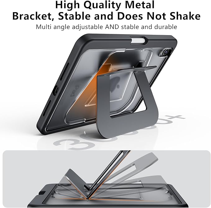 Case for iPad mini6/7,Dual Multi-Angle Adjustable Kickstand Protective Case with Built-in Pencil Holder,Hard Backplate,Black