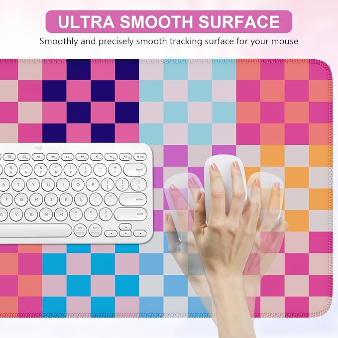 iCasso Desk Matt for Desktop, Cute Desk Pad Mat, XXL Large Mouse Pad, Anti-Slip Big Mousepad with Stitched Edges, Keyboard Pad Mouse Mat for Computer(Colour Checkered)