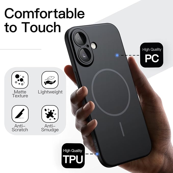 JETech Magnetic Slim Case for iPhone 17 6.3-Inch, Compatible with MagSafe, Ultra-Thin Lightweight Minimalist Phone Cover with Matte Finish and Full Camera Lens Protection (Black)
