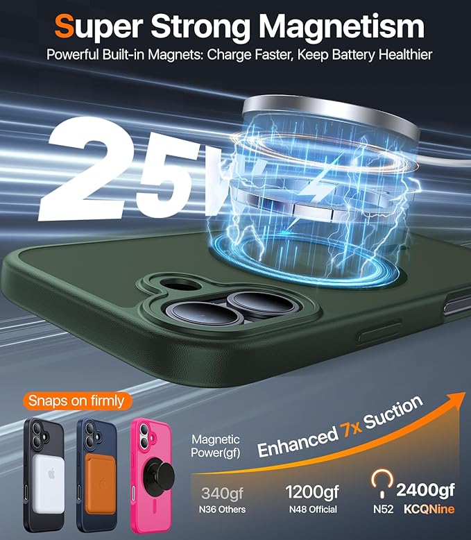 Magnetic for iPhone 17 Case,[Anti-Slip][Compatible with MagSafe][Military Grade Drop Protection] Shockproof Protective Translucent Matte Phone Case for iPhone 17 Case,Forest Green