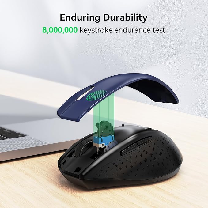 TECKNET Wireless Mouse, 2.4G USB Computer Mouse with 6-Level Adjustable 4800 DPI, 30 Months Battery, Ergonomic Grips, 6 Buttons Portable for PC, Chromebook, Mac - Blue