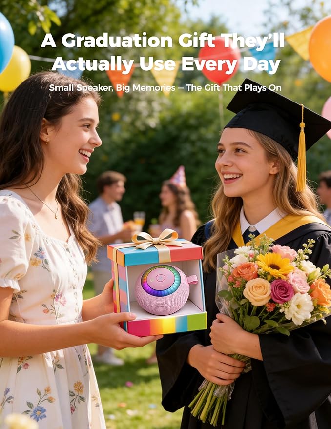 Shower Speaker Bluetooth Waterproof Portable: 360° Surround Sound, IPX7 Suction Cup Removable with Vacuum Exhaust Knob, RGB Lights, Beach/Pool/Camping/Kayak Essentials, Gifts for Mom Teens-Pink
