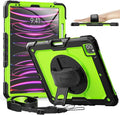 Timecity for iPad Pro 12.9 Case 6th/5th/4th/3rd Gen, 360° Rotating Stand, Pencil Holder & Wireless Charging, Shockproof with Screen Protector & Shoulder Strap - for Designers & Professionals - Green
