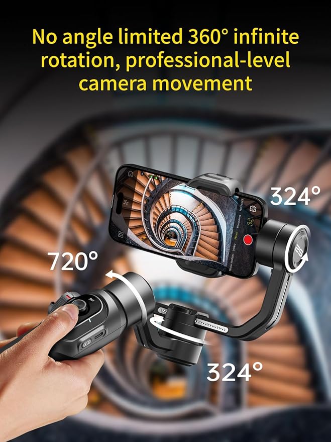 AOCHUAN Gimbal Stabilizer for Smartphone, 3-Axis Industry-Standard Gimbal w/360°Rotation, Phone Stabilizer Built-in Extension Rod, Professional Gimbals w/Fill Light for iPhone/Android-Smart S2