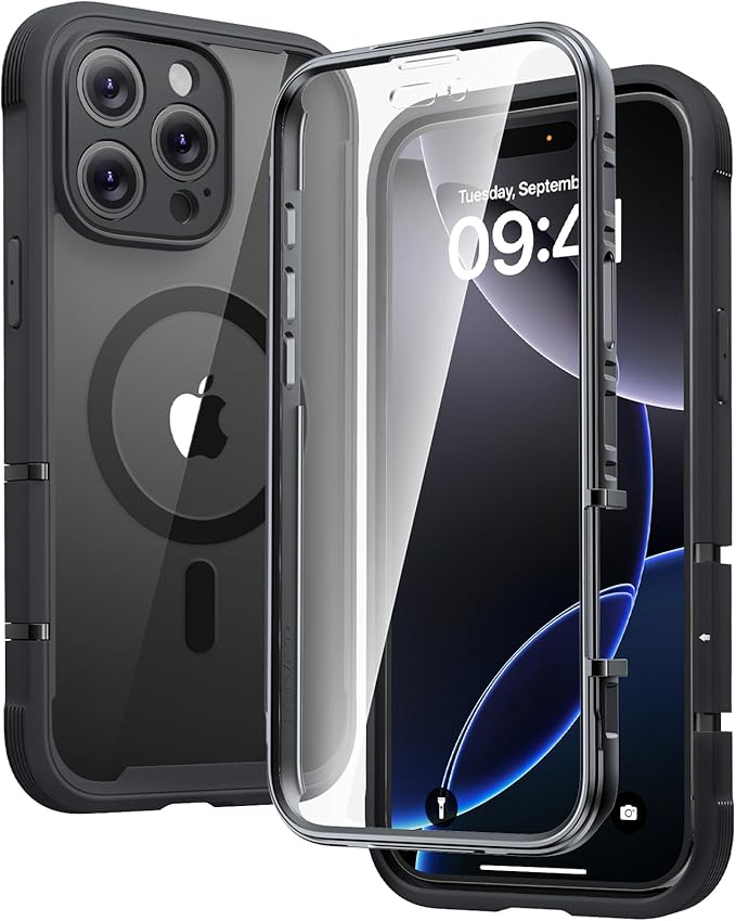 Diaclara Magnetic Designed for iPhone 16 Pro Case, Full Body Rugged with Touch Sensitive Anti-Scratch Screen Protector, Compatible with MagSafe, Soft Bumper Case for iPhone 16 Pro 6.3'', Black