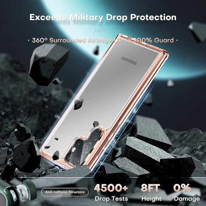 TOCOL for Samsung Galaxy S22 Ultra Case, Translucent Matte Hard Back [Military Grade Shockproof] [Anti-Scratch & Anti-Fingerprint] Slim Fit Protective Cover for Galaxy S22 Ultra Case 6.8'', Rose Gold