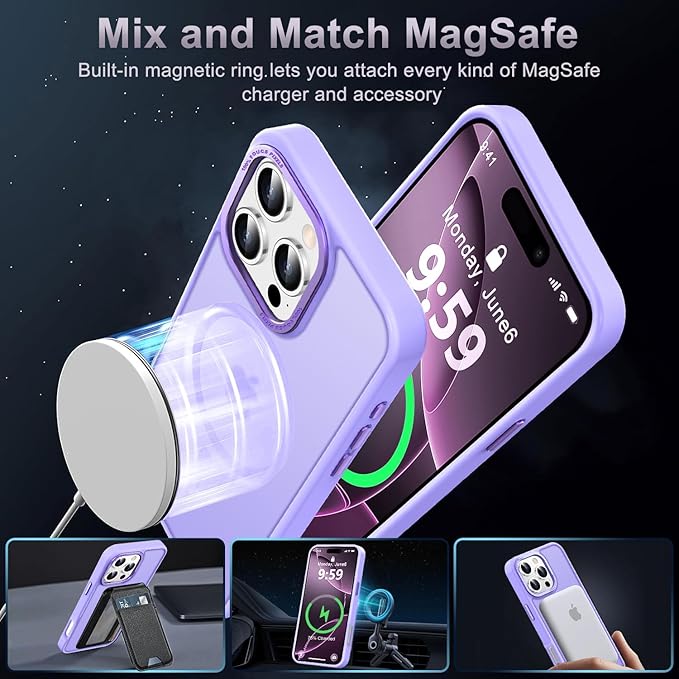 Newfuture Designed for iPhone 16 Pro Max Case with Magnetic [13 FT Military Drop Protection] [Compatible with Magsafe] Slim Translucent Matte Shockproof with Anti-Fingerprint Phone Case, Lilac Purple