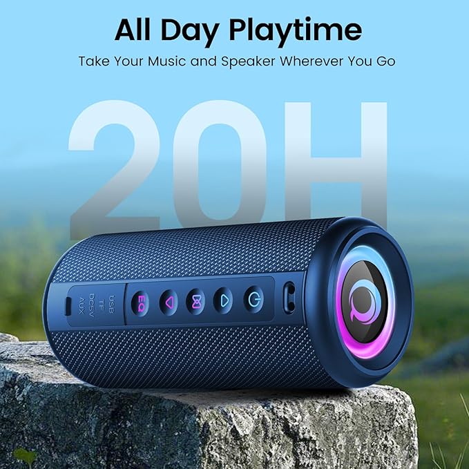 Portable Bluetooth Speaker, 2026 Bluetooth 5.4 Wireless Speaker with 20W HD Loud Stereo Sound, TWS Pairing, 20H playtime, RGB Lights, IP7, Built-in Mic, for Outdoor, Home, Beach, Party, Gift, Blue