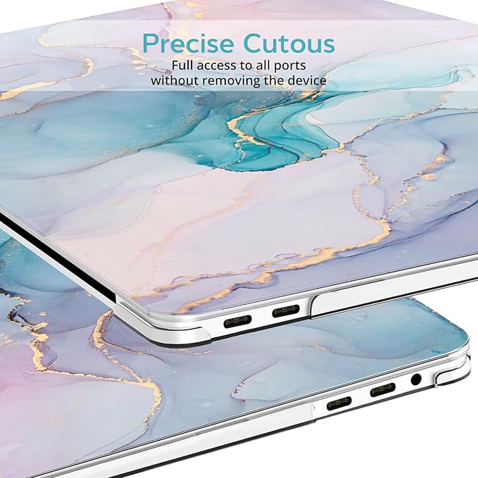 BELKA Compatible with MacBook Pro 13 inch Case M2 2025 2024 2023 2022-2016 A2338 M1 A2251 A2289 A2159 A1989 A1708 A1706, Plastic Hard Shell Case + Keyboard Cover +Screen Protector, Blue Pink Marble
