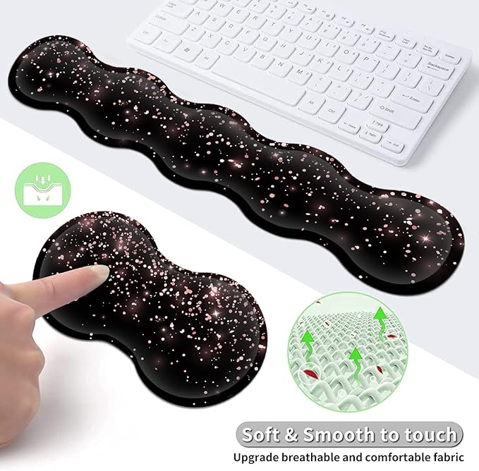 Large Gaming Mouse Pad (31.5x11.8 in) Rubber Base XXL Mousepad with Stitched Edges, Ergonomic Keyboard Wrist Rest, Extended Mouse Mat Desk Pad for Work, Game, Office, Rose Gold Glitter Black Mousepad