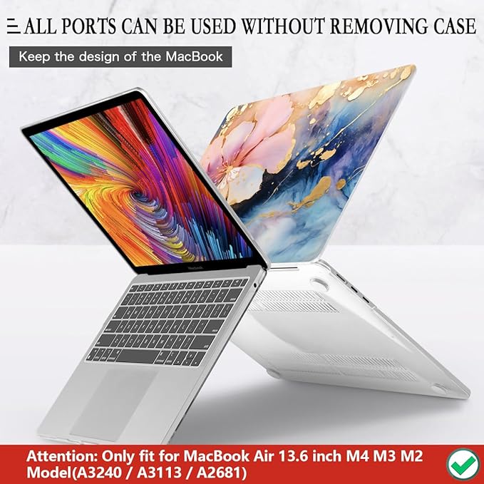 CISSOOK Compatible with MacBook Air 13.6 inch Case M2 M3 M4 M5 Release 2026 2025 2024 2023 2022, Hard Shell Case Keyboard Cover for MacBook Air 13 inch A3449 A3240 A3113 A2681, Marble Flower