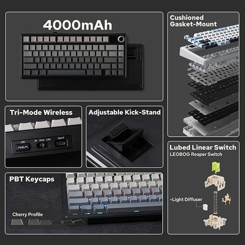 EPOMAKER X Aula F75 MAX Wireless Mechanical Keyboard with TFT Screen and Knob, Gasket Gaming Keyboard in 75% Layout, Hot Swappable, RGB Backlight, for PC/Mac/Linux (Black Gradient)