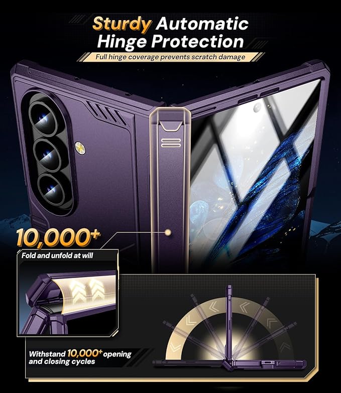 Kaiiecal for Samsung Galaxy Z-Fold-7 Case: Dual-Stand & Military Shockproof Rugged Hinge & HD Screen Protector [Anti-Scratch] Durable Shockproof Women Men Business Cover for Z Fold7 5G 2025 (Purple)