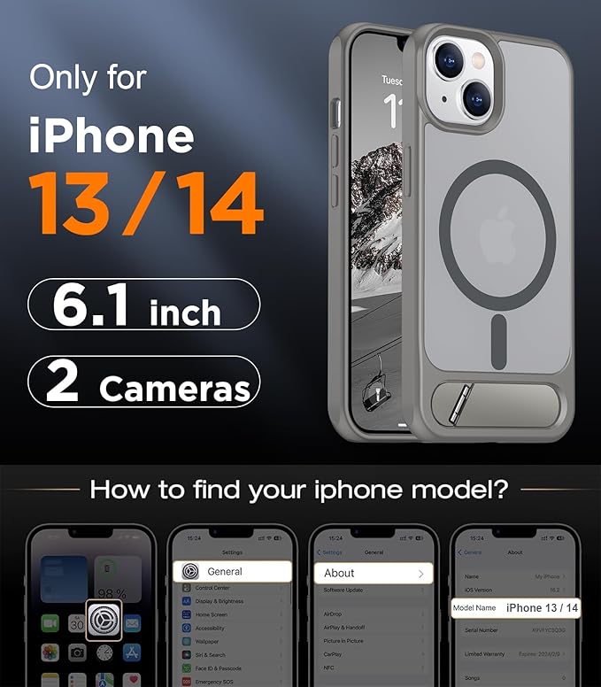 Magnetic Compatible with iPhone 14 Case/iPhone 13 Case,[Built-in Invisible Kickstand][Compatible with MagSafe][Military Grade Shockproof] Slim Translucent Matte Phone Case for iPhone 14/13 6.1"