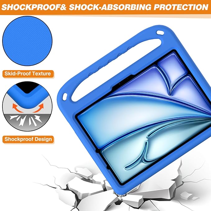 Kids Case for iPad Pro 11 Inch (M5) 2025/ (M4) 2024, with Pencil Holder/Kickstand/Handle Stand Lightweight Cute Soft EVA Shockproof Silicone Anti-Slip Grip Rugged Girls Boys Cover, Black