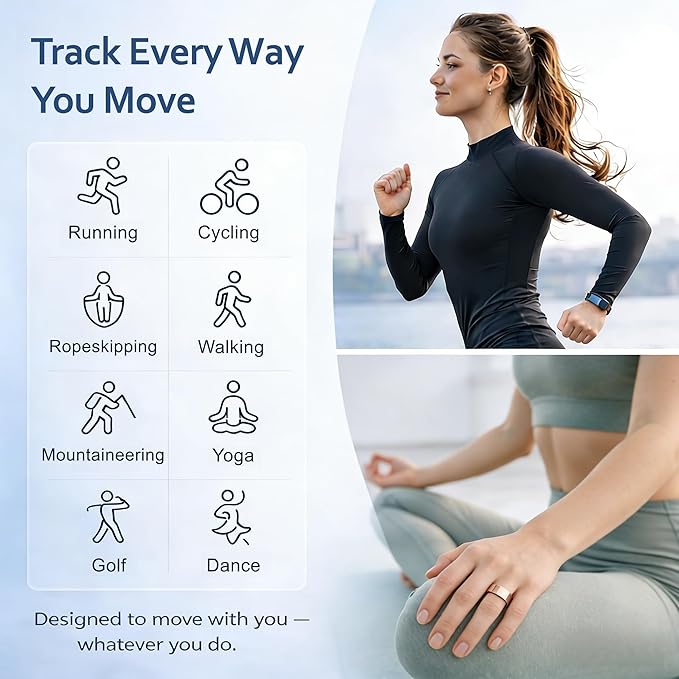 Smart Ring Health & Fitness Tracker for Men & Women, Heart Rate, SPO₂, Sleep & Activity Monitoring, IP68 Waterproof, Long Battery Life, Family Care Mode, No Subscription Fee (Rose Gold, 12)