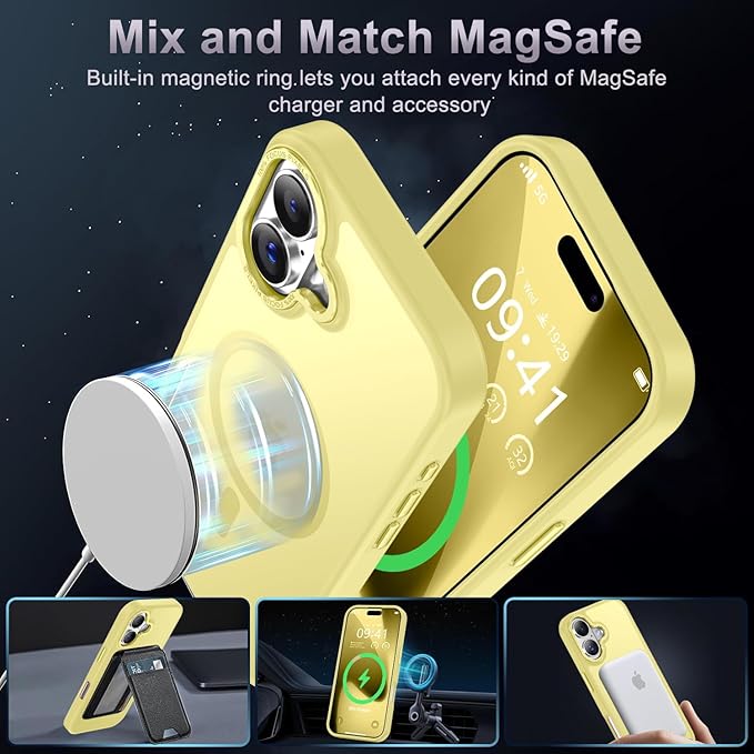 Newfuture Magnetic for iPhone 17 Case [Compatible with Magsafe] [Military Grade Drop Protection] Translucent Matte Anti-Scratch Shockproof Protective Phone Cover 6.3 Inch, Yellow