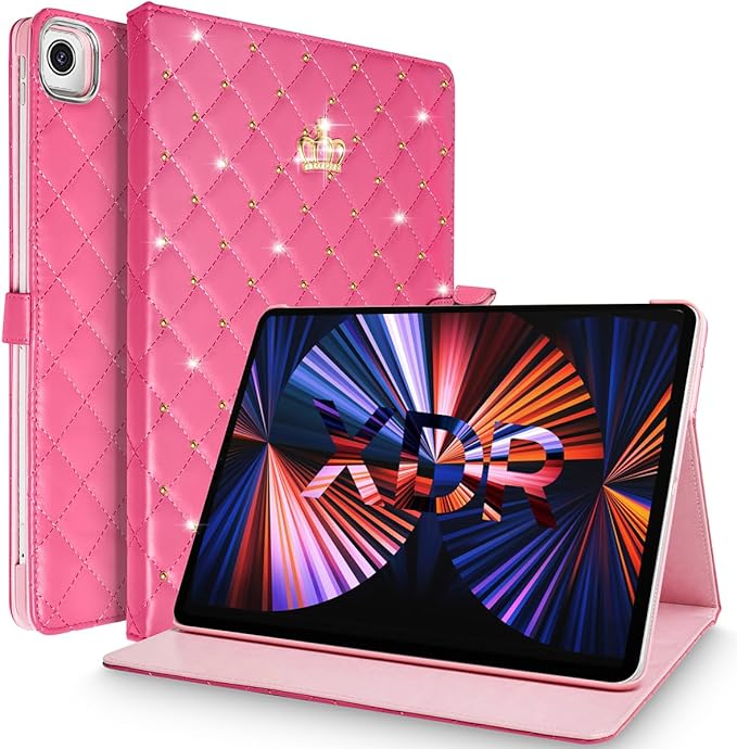 Changjia for iPad Air (3rd Gen) 10.5 2019/iPad Pro 10.5 2017 Case,Cute Crown Bling Rhinestone PU Leather Elegant Smart Auto Sleep/Wake Stand Shockproof Protective Case for Apple iPad 10.5Inch,Hot Pink