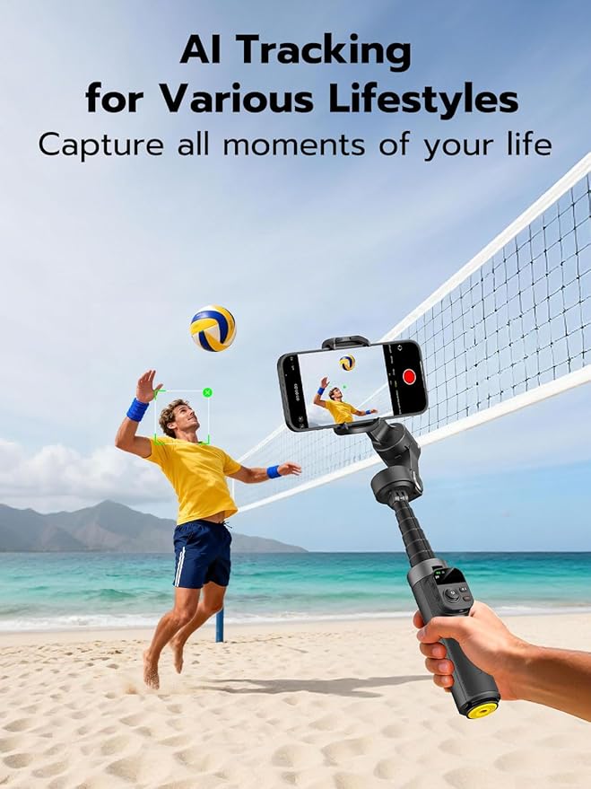 AOCHUAN 3-Axis Gimbal Stabilizer for iPhone w/360° Face Tracking, Smartphone Gimbal w/One-Tap Open Tripod, Gesture Control, Phone Stabilizer w/Magnetic Remote Control & 20" Extension Rod,Smart X3