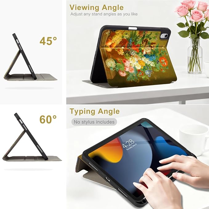 Lokigo New for iPad (A16) 11th Generation Case 2025 11 inch/iPad 10th Generation Case 2022 10.9 inch, Protective Multi-Viewing Stand Cover (Auto Wake/Sleep), Flowers