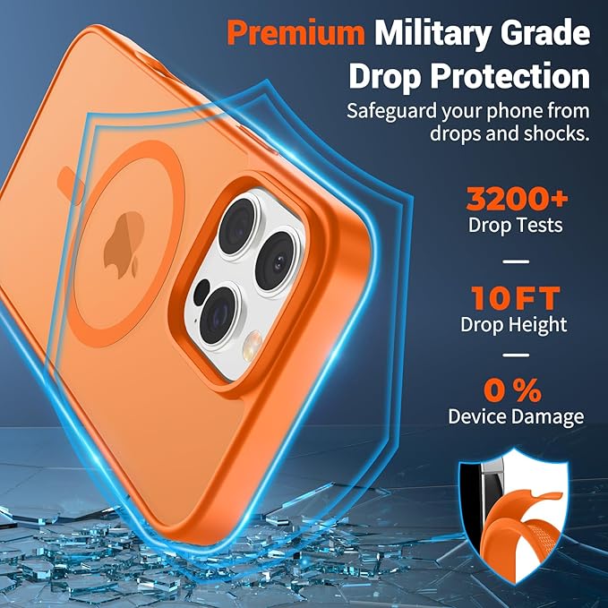 SUPFINE Magnetic for iPhone 16 Pro Max Case (Compatible with MagSafe) (Military Grade Drop Protection) Translucent Matte Shockproof Phone Cover,Starry Orange