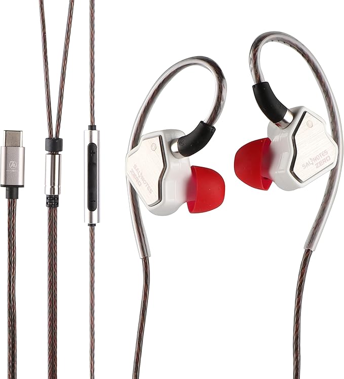 Linsoul 7Hz Salnotes Zero HiFi 10mm Dynamic Driver in-Ear Earphone IEM with Metal Composite Diaphragm Stainless Steel Faceplate Detachable 2Pin OFC Cable (White, with Mic, Type C)