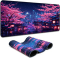 Simpkeely Fantasy Night City Gaming Mouse Pad, Blacklight Japanese Residential Buildings Landscape Neon Large Waterproof UV Reactive Non-Slip Rubber Base Mousemat for Office Home - 31.5" x 11.8"