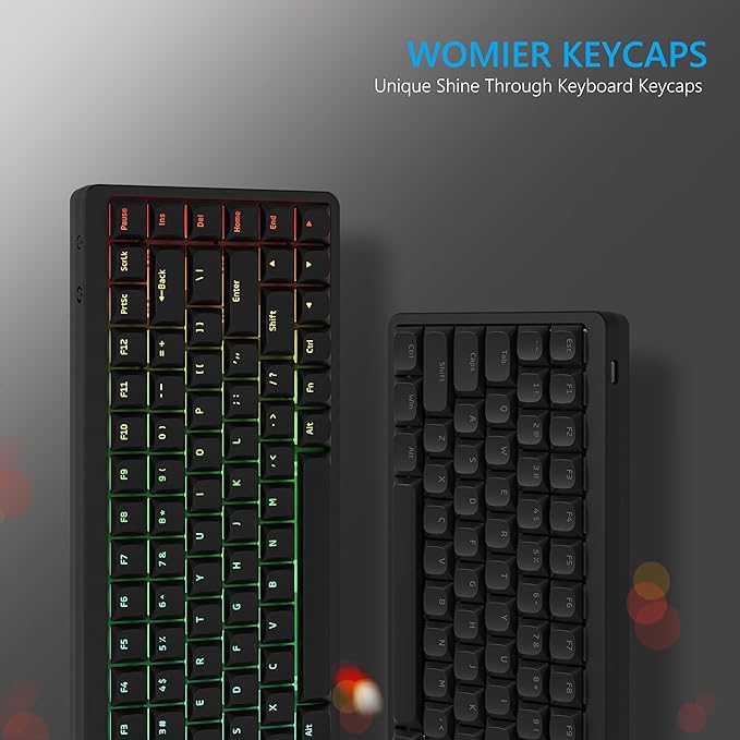 Womier Low Profile Keycaps for Mechanical Keyboard, Black Shine Through Keycaps, PBT Keyboard Key caps 60% 65% 75% 96% 100% for Cherry Gateron MX Switches, Black Backlight