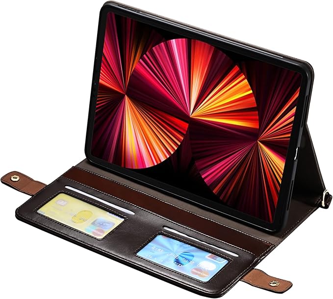 Handbag Case for iPad (A16) 11" 2025 & iPad 10th Gen 10.9", Techcircle Folio Stand PU Leather Crossbody Cover with Pencil Holder+Card Slots Wallet Case w/Shoulder Strap+Hand Strap, Dark Brown