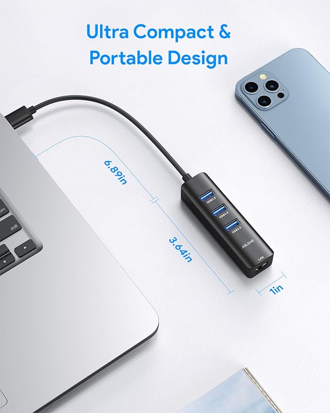 USB C to Ethernet Adapter, ABLEWE 4-in-1 RJ45 to USB-C/Thunderbolt 3 to Gigabit Ethernet LAN Network Adapter for MacBook Pro/Air 2021/2020/2019, iPad Pro 2021, Chromebook, XPS, Surface 3/2/Go-Black