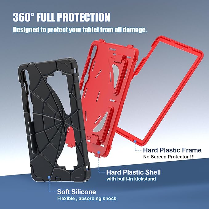 AKABEILA Compatible with Samsung Galaxy Tab S10 FE 2025/Tab S10 Lite 2025 Tablet Case，Lightweight Shockproof Rugged Protective Cover with Kickstand for Kids Children Boys Babies Black Red