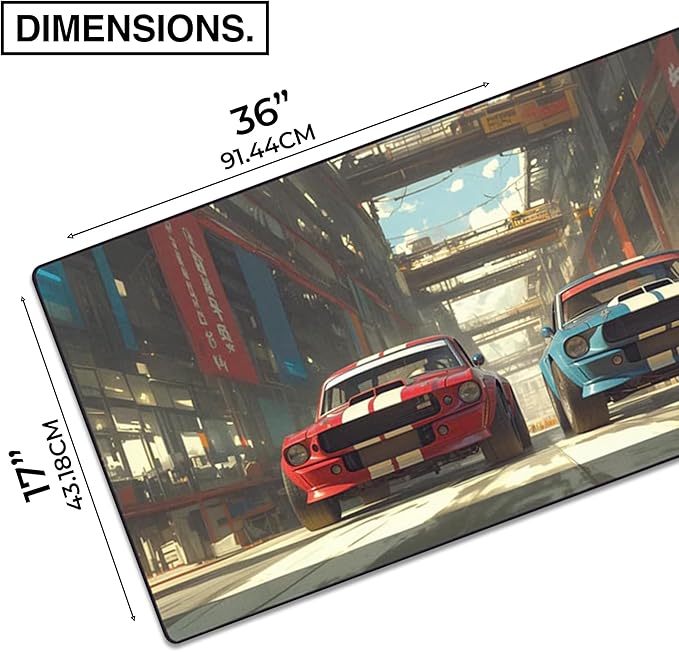 MPCO. Manga Motors Large Gaming Desk Pad - 36" x 17" Duraglyde Fabric Megumis-Mustangs Desk Mats - Washable, Smooth Glide for Precision Gaming & Work