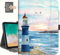 for iPad (A16) 11Th/10Th Generation Case 2025/2022, for iPad Case 11Th/10Th Generation, iPad11Th Gen Cover Pencil Holder/Hand Strap/Pocket/Screensaver Elastic Band, Blue Lighthouse Seagull