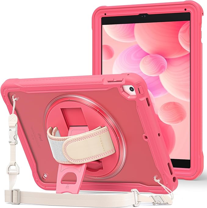 ProCase Rugged Case for iPad 9.7 Inch 5th 6th Gen/iPad Air 2 / iPad Pro 9.7 Case, Heavy Duty Shockproof Rugged Cover with Hand Strap 360 Degree Rotatable Kickstand Protective for iPad 9.7" -Melonpink