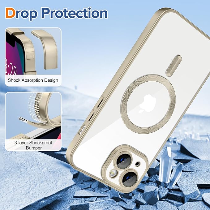 Hython Magnetic Clear for iPhone 13 Case with Camera Lens Protector [Compatible with MagSafe] Luxury Plating Edge Slim Soft TPU Cover Protective Phone Case for iPhone 13 6.1", Matte Gray