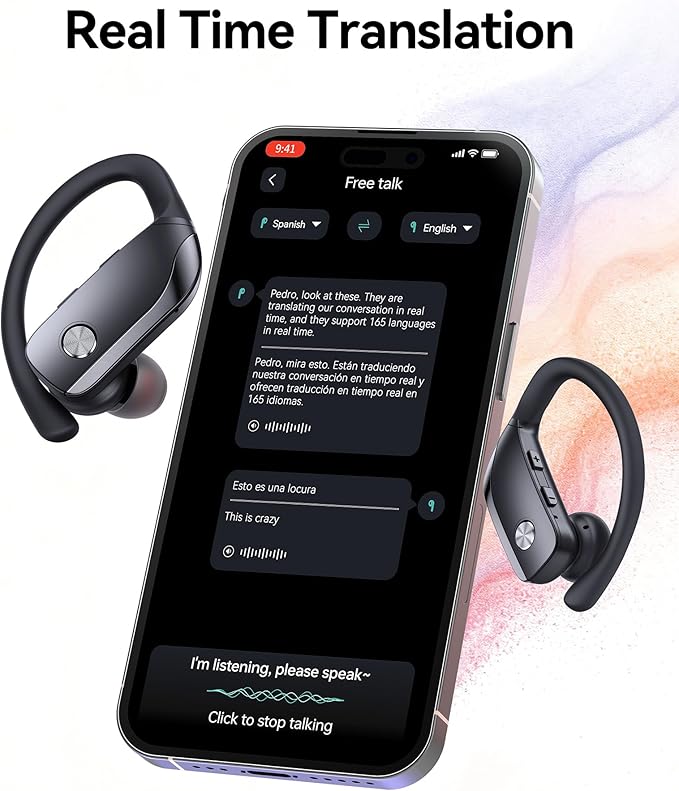 bmani Ear Buds Wireless Earbuds Bluetooth Headphones with 80H Playtime LED Display Case, Over-Ear Hook with Mic, Stereo Sound, Easy Button Controls, Sports Earphones for Running Workout Gym Black