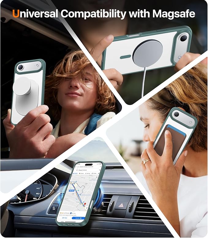 Magnetic for iPhone Air Case 2025,[Anti-Slip][Compatible with MagSafe][Military Grade Drop Protection] Shockproof Protective Translucent Matte Phone Case for iPhone 17 Air Case,Night Green