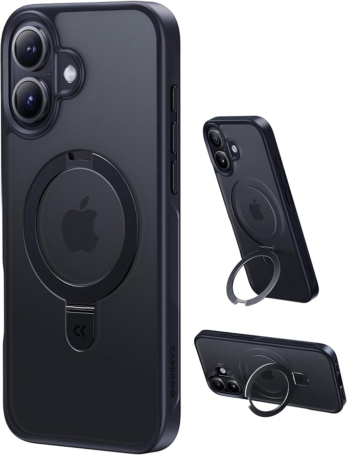 CASEKOO Ultra-Magnetic Stand for iPhone 17 Case [Military Drop Protection] [Compatible with MagSafe] Shockproof Translucent Slim Matte for iPhone 17 Phone Case with Ring Holder 6.3 Inch, Black