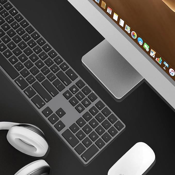 Bluetooth Slim Keyboard for Mac, Aluminum Rechargeable Keyboard Wireless, Low-Profile Silent Flat Key Compatible with Apple iMac, MacBook, Mac and iOS, Full Size - Space Gray