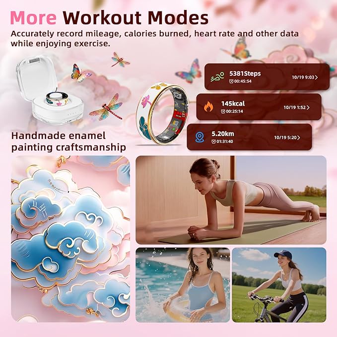 Smart Ring Health Tracker, Men & Women, Featuring a Heart Rate Monitor, Sleep Tracker, 8 Exercise Modes, Step Counter, IP68 Waterproof(White, 9)