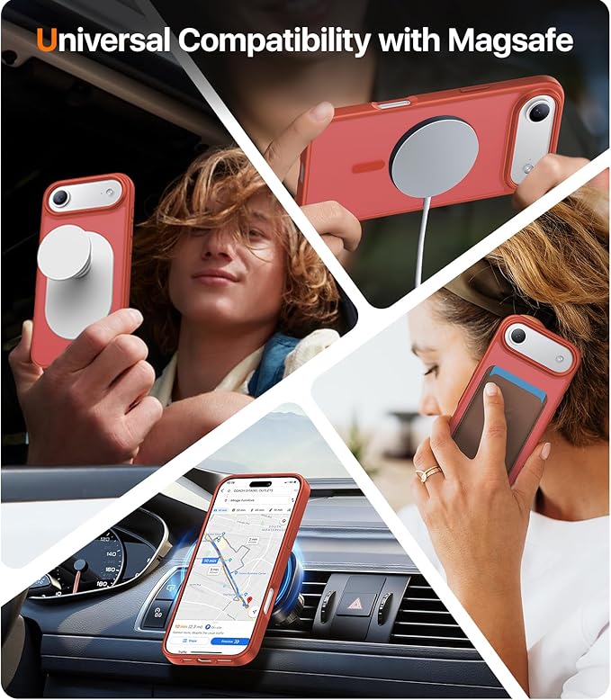 Magnetic for iPhone Air Case 2025,[Anti-Slip][Compatible with MagSafe][Military Grade Drop Protection] Shockproof Protective Translucent Matte Phone Case for iPhone 17 Air Case,Red