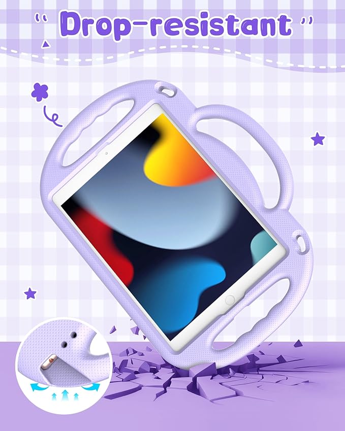 Kids Case for iPad 9th/8th/7th Generation (10.2 inch,2021/2020/2019), Kids Case for iPad Air 3rd Gen 10.5"/Pro 10.5, Durable Shockproof Cover with Shoulder Strap/Handle/Kickstand, Light Purple