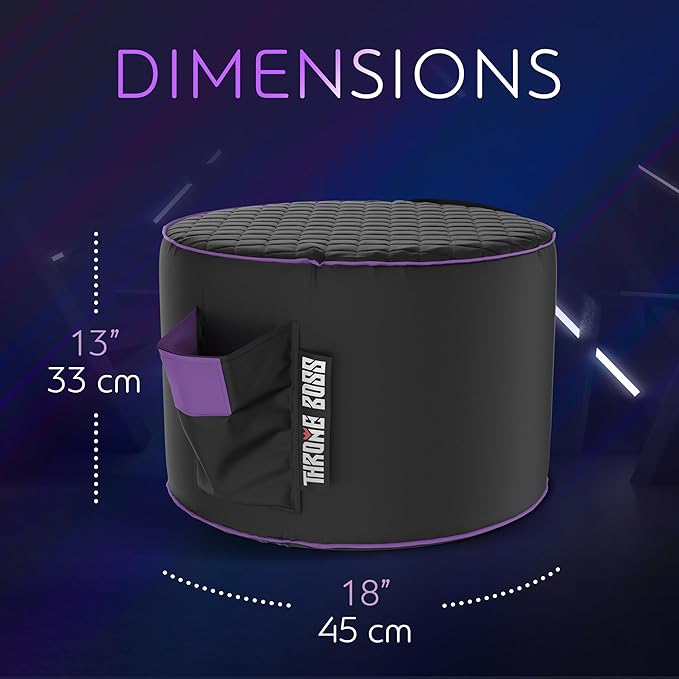 Throne Boss Gaming Footstool - Cover ONLY No Filling - Matching Bean Bag Chair Pouf/Ottoman - Round Gamer Foot Stool Footrest with Drink Holder (Purple)