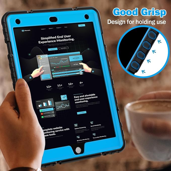 ZoneFoker 9.7" Case for iPad 6th/5th Generation 2018/2017, Air 2/Air 1st/Pro 9.7, Heavy Duty Shockproof Protective Cover with Built-in Stand for iPad 6/5 Gen (Black+Blue)