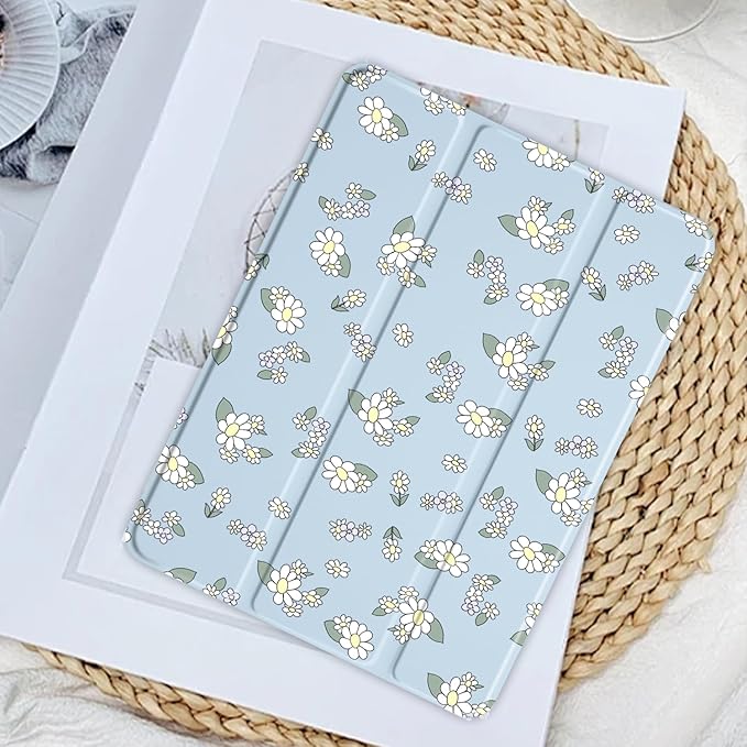 JOYLAND Countryside Style Floral Pattern Case for 10.5" iPad Pro(2017)/iPad Air 3, Clear Acrylic Hard Back Case with Pencil Holder Trifold Stand Tablet Cover (Model Number:A1701 A1709 A1852)